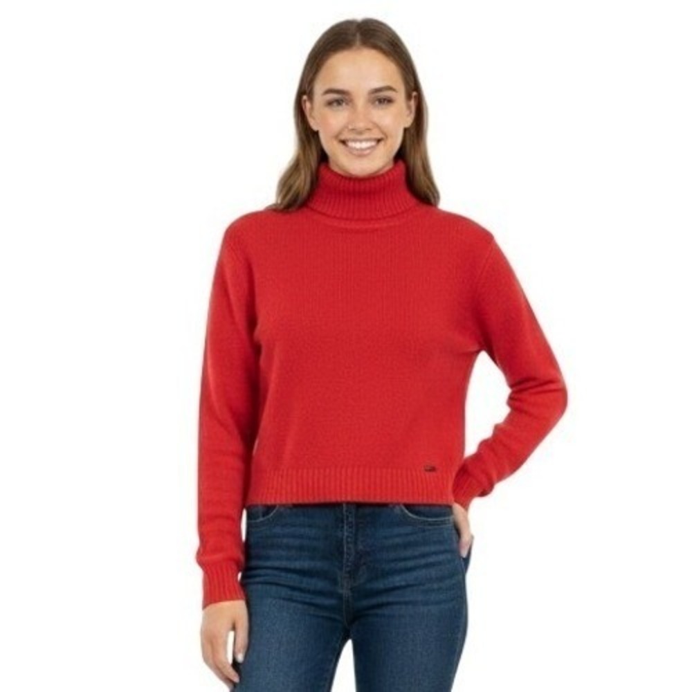 Hollister Sweater Womens XS Red Turtleneck Tight Knit Logo Pullover‎ Casual Warm